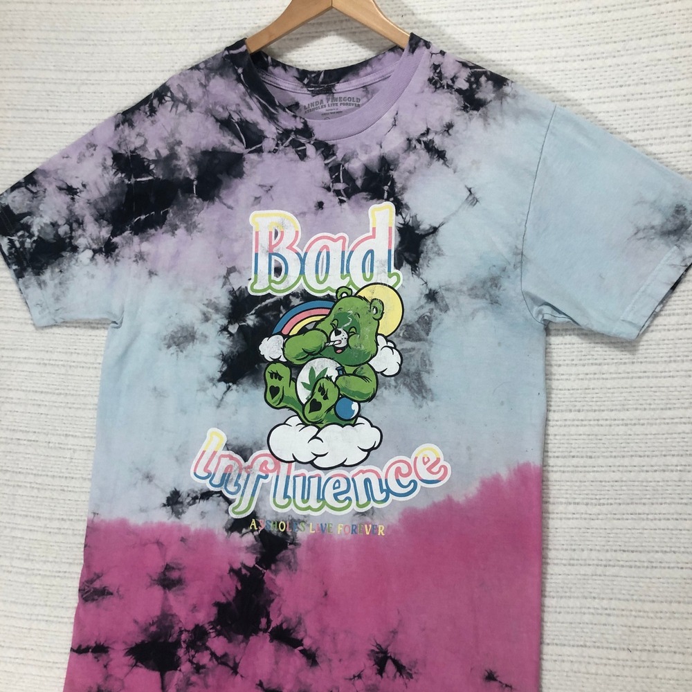 Linda‎ Finegold Bad Influence Tie Dye Graphic T-Shirt Novelty Tee, Size L